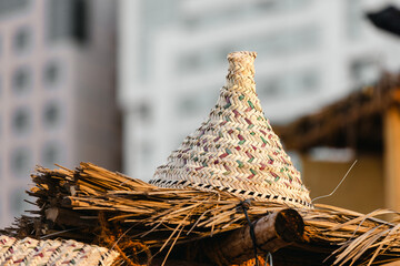 Weaved traditional Emirati handicraft from dried palm leaves