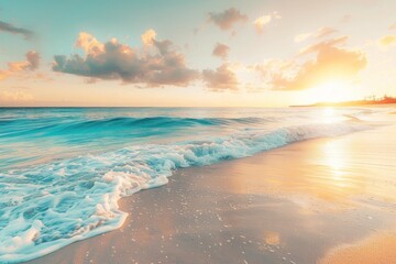Obraz premium Golden Sunset Splendor on a Serene Tropical Beachfront Generative AI