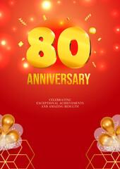 Anniversary celebration flyer red background golden numbers 80
