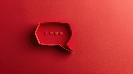speech bubble made of paper on a red background,Red blank paper-cut speech bubble on red background. Chat, social media, discussion. Mock up template design
