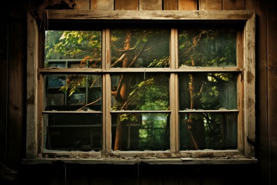 Cracked Old window frame. Wooden rustic. Generate Ai