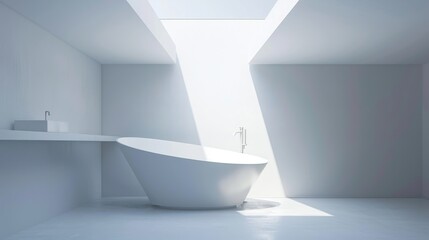 Light-Filled Bathroom Oasis with Freestanding Tub and Skylight AI Generated.