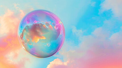 Fototapeta premium Iridescent ballon bubble on pastel background with gradient