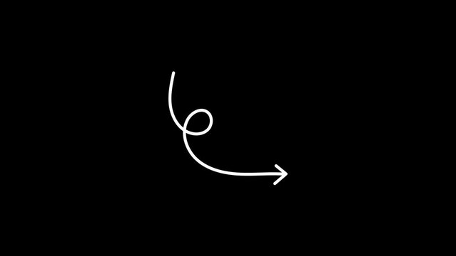 white drawn arrow animation. transparent background. 4k Video
