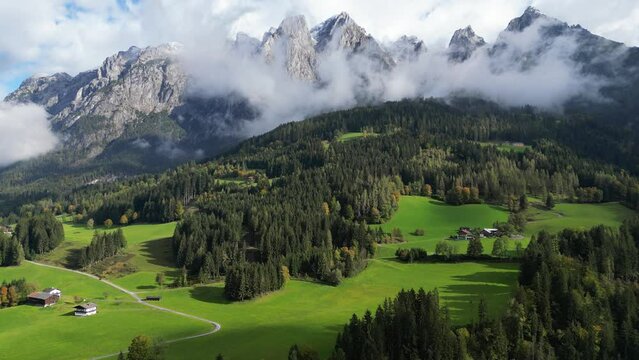 Austria Alps Nature Mountain Landscape during Summer - Aerial 4k Pedestal