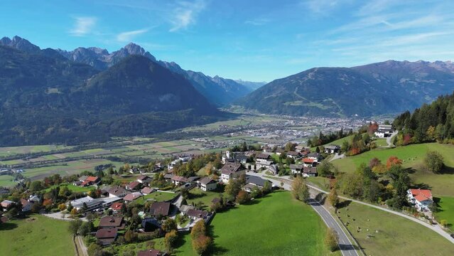 Tyrol, Austria - Small Village and Gaital Alps in Lienz District - Aerial 4k