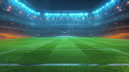 Soccer Stadium with green field football competition - obrazy, fototapety, plakaty
