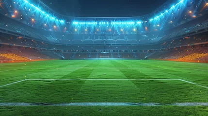 Foto op Plexiglas Soccer Stadium with green field football competition © Media Srock