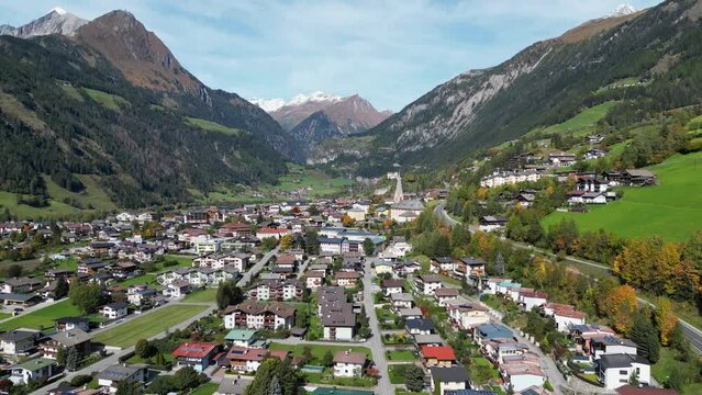 Matrei in Osttirol Town in Tyrol, Hohe Tauern National Park, Austria - Aerial 4k
