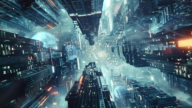 multidimensional cityscape discovery ancient alien. seamless looping overlay 4k virtual video animation background