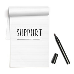 Support headline on paper note book