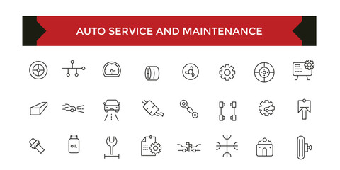 Auto car service and maintenance icon set with editable stroke. Auto service, car repair icon set. Car service and garage.
