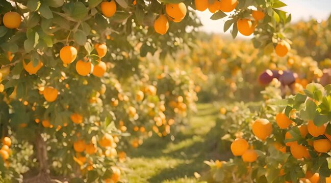 Blossoming orange garden paints the landscape