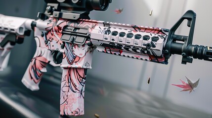 M4 gun paint job anime theme made with Ai generative technology