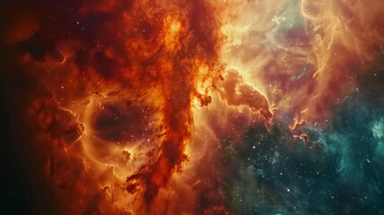 Obraz na płótnie Canvas Cosmic marvel – a nebula's fiery embrace stretches across the vast universe.