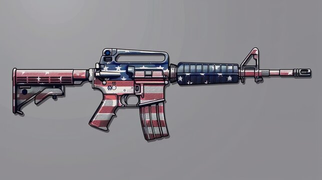 2d M4 rifle in American flag color made with Ai generative technology