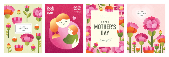 Fototapeta na wymiar Set of Mother's day greeting cards with beautiful blossom flowers.