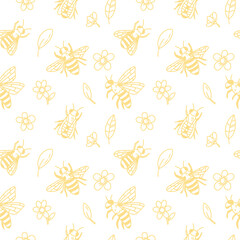 cute illustration of  bees with flower, vector background