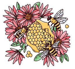 cute vector bees with honey