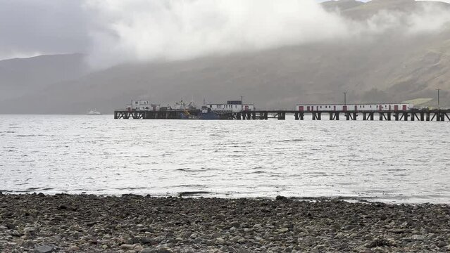 The Pier in Fort William seen from the shore of Loch Eil. Scotland. Tripod shot
