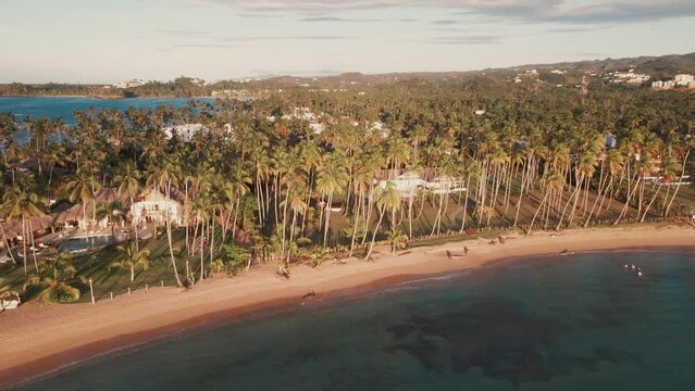 Panoramic aerial view of incredible wave breaks in the coastline in Punta Bonita Beach.