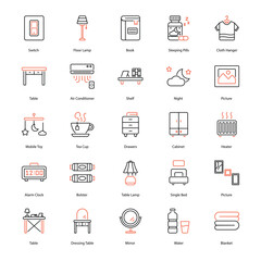 set of besroom icons vector, bedroom, living room, house, home, etc stock illustration