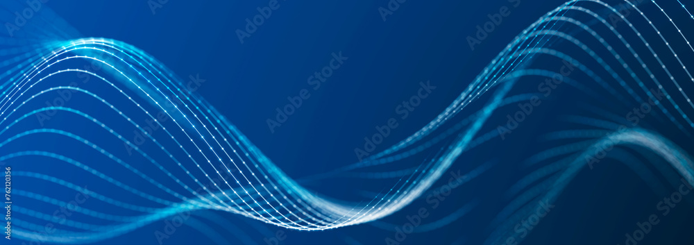 Poster sci-fi background. digital wave with many particles. big data visualization. template for festive pr