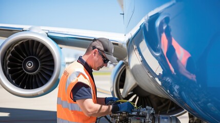 Aircraft technicians are repairing planes