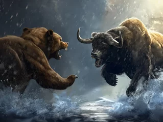 Fotobehang fight between bull and bear. stock concept © Chris