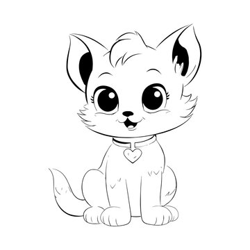 Coloring page pet cute cat for kids relax chill antistress