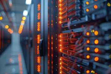 Tech service concept with data storage in modern server room interior. Concept Tech Services, Data Storage, Modern Server Room, Interior Design