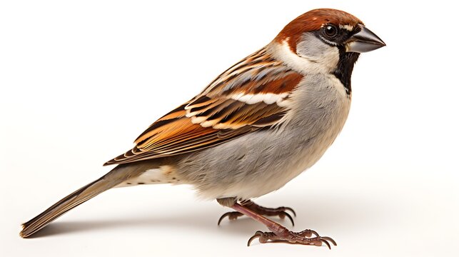 Beautiful Male Sparrow (Passer italiae) isolatedon white background