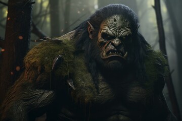 Powerful Green orc character. Skin scary ogre. Generate Ai