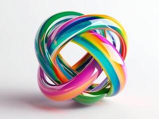 A colorful twisted structure with a glossy finish set against a white background.