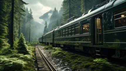 Fototapeta premium Train Passing Through Lush Green Forest