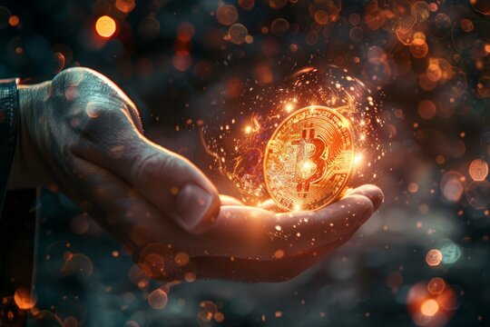 Bitcoin  pattern and other cryptos background  on hand, Cryptocurrency  graphic concept, digital trend technology