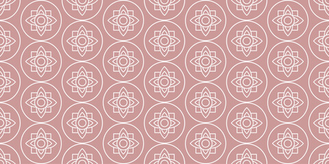 Seamless pink and white geometric pattern Art Deco with intricate flowers. Pink background for wallpaper, textile, and fabric print with floral motif, symmetrical design, and ornamental elements.