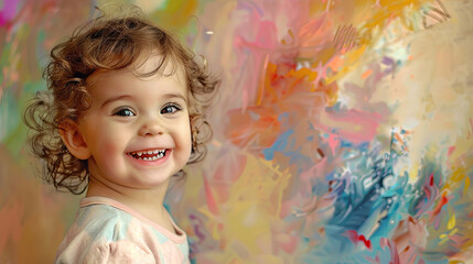 Obraz na płótnie Canvas Cute happy little girl on isolated watercolor background
