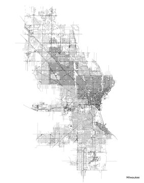 Milwaukeecity map with roads and streets, United States. Vector outline illustration.