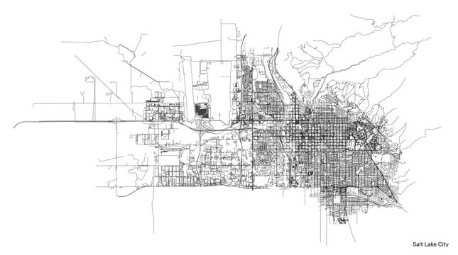 Salt Lake City city map with roads and streets, United States. Vector outline illustration.
