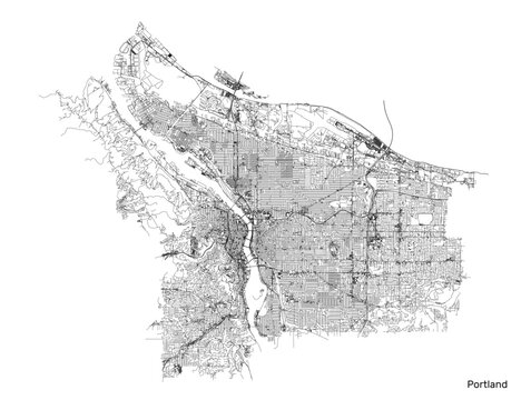 Portland  city map with roads and streets, United States. Vector outline illustration.