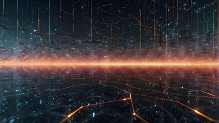 Internet of Digital Art. Background of abstract digital technology including lines and dots that connect. Network Tunnel Concept: Data sharing and worldwide network across the globe in three dimension