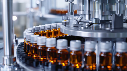 Automated machinery bottles pharmaceutical products with precision.