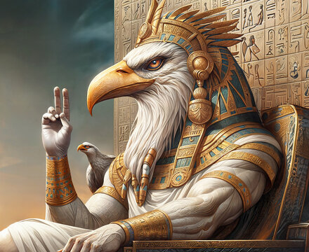 Egyptian god Horus ruling Egypt before the first human pharaoh was crowned. Fantasy art.