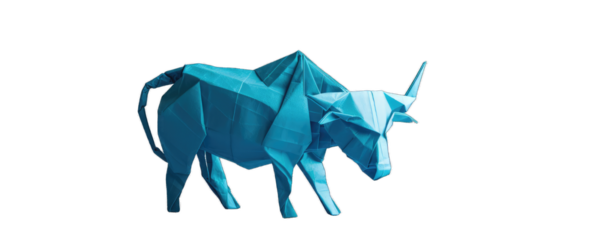 A close up of the origami bull from the paper.