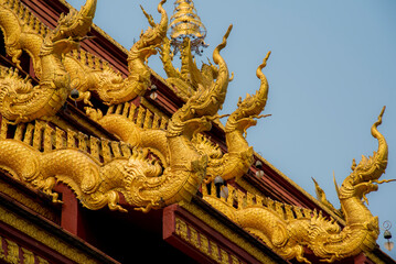 Fototapeta na wymiar Wat Rong Suea Ten or The Blue Temple is the most famous landmark, Chiang Rai, Thailand 