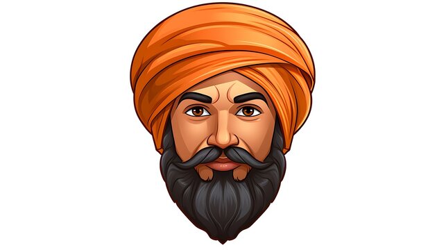 Portrait illustration of sikh male during the celebration of Hola Mohalla at Anandpur Sahib during holi festival 