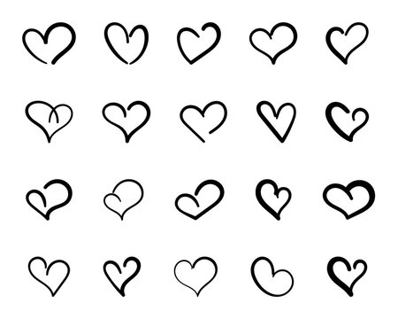 Doodle Hearts Icons set, Hand-drawn Love Doodle collection. Vector  illustration for Valentines Day,  wedding, romantic greeting card