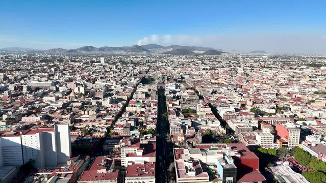 Backwards drone shot at zocalo mexico city