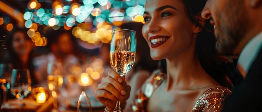 Elegant attire theme night, cruise dinner, guests in costume, festive, eye-level, vibrant celebration.